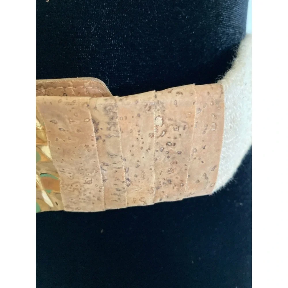 Vtg Leather Shop Neutral Belt Cork Texture Stretch Gold-Tone Buckle Retro S SM‎